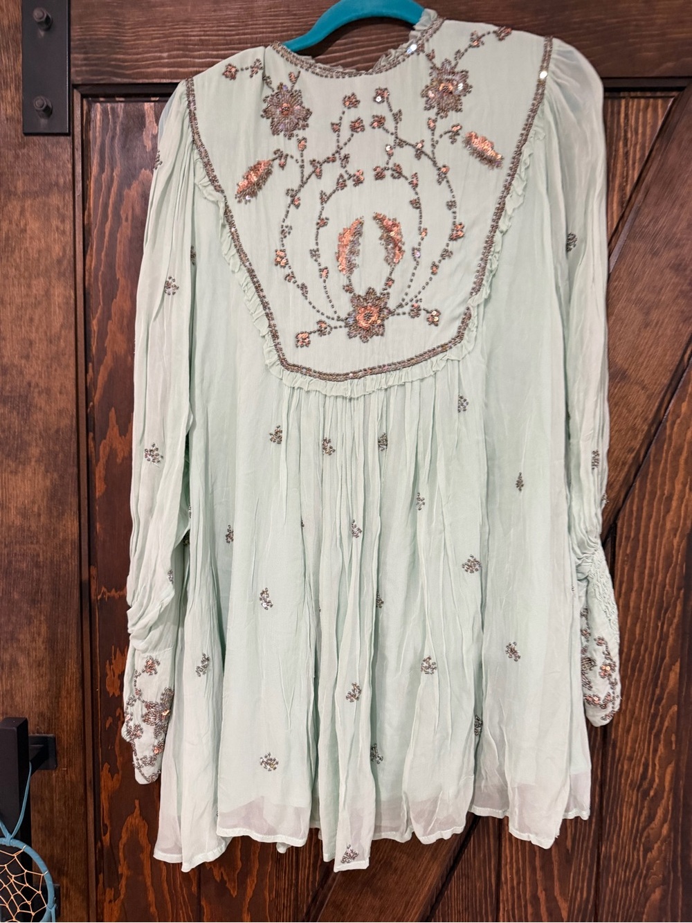 Free People Mint Green Embroidered Mini Dress - Picture 4 of 5